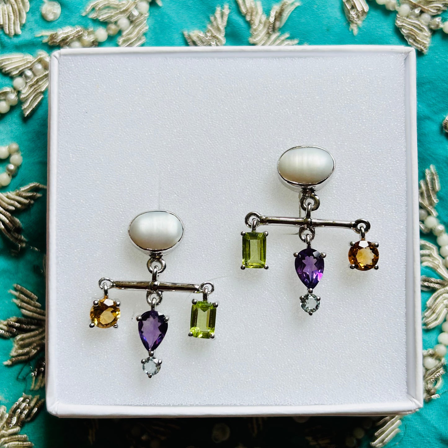 Ädelsten Mother of Pearl Peridot Citrine Amethyst Aquamarine