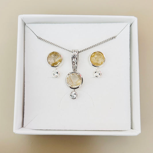 Ädelsten Golden Rutile Quartz and White Topaz