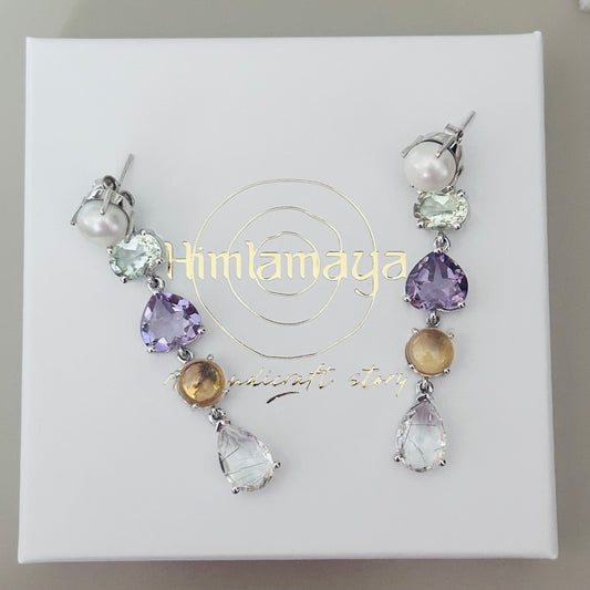 Ädelsten Pearl, Green Amethyst, Pink Amethyst, Citrine and Black Rutile Quarz
