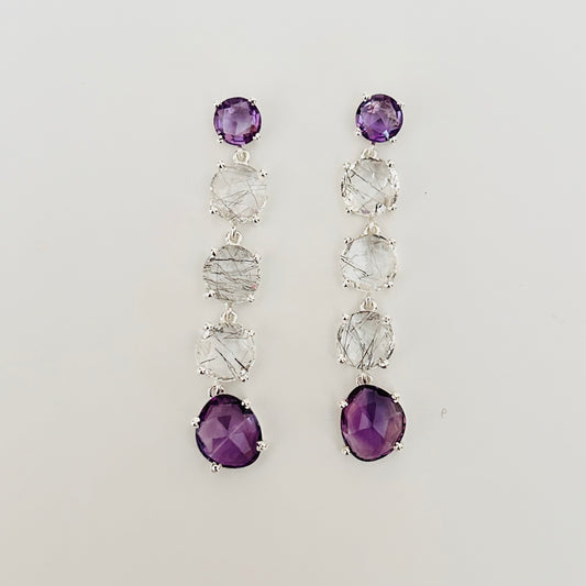 Ädelsten Amethyst and Black Rutile Quartz