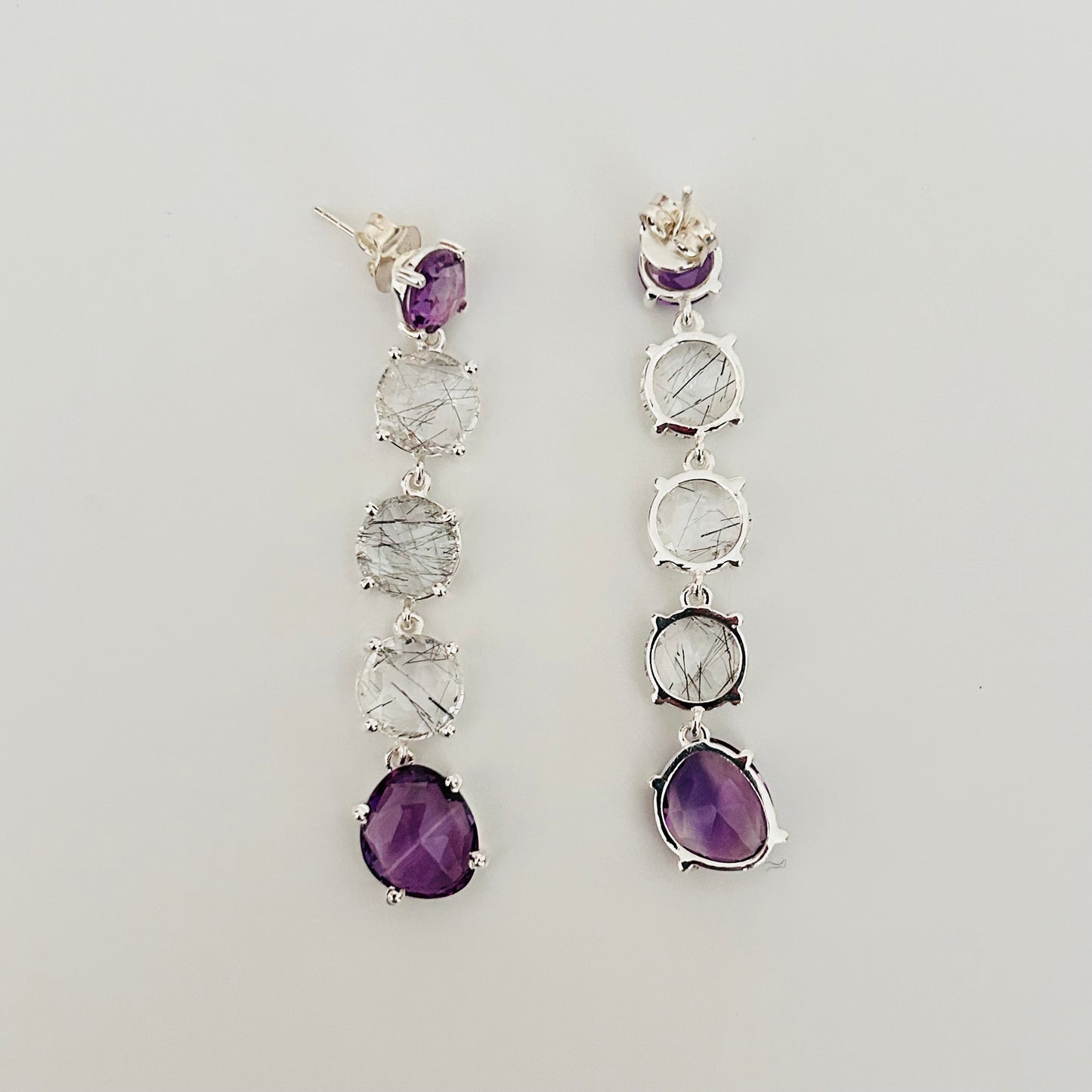 Ädelsten Amethyst and Black Rutile Quartz