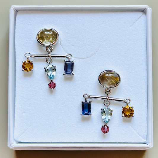 Ädelsten Gold Rutile Quartz Citrine Aquamarine Pink Tourmaline Iolite