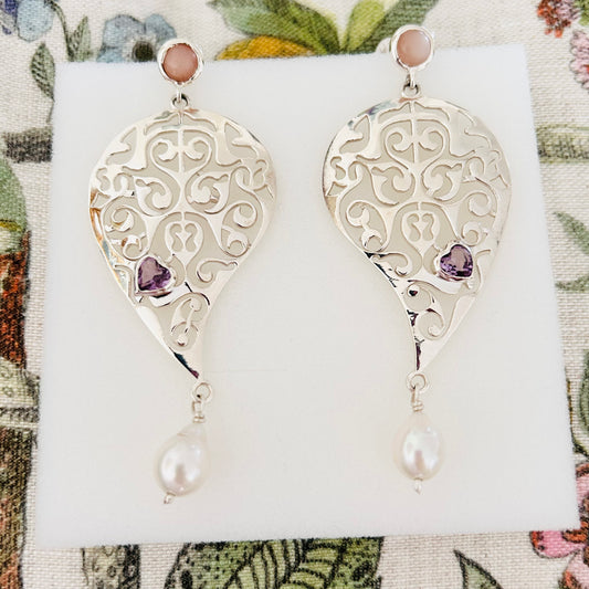 Ädelsten Peach Moonstone Amethyst and Baroque Pearl
